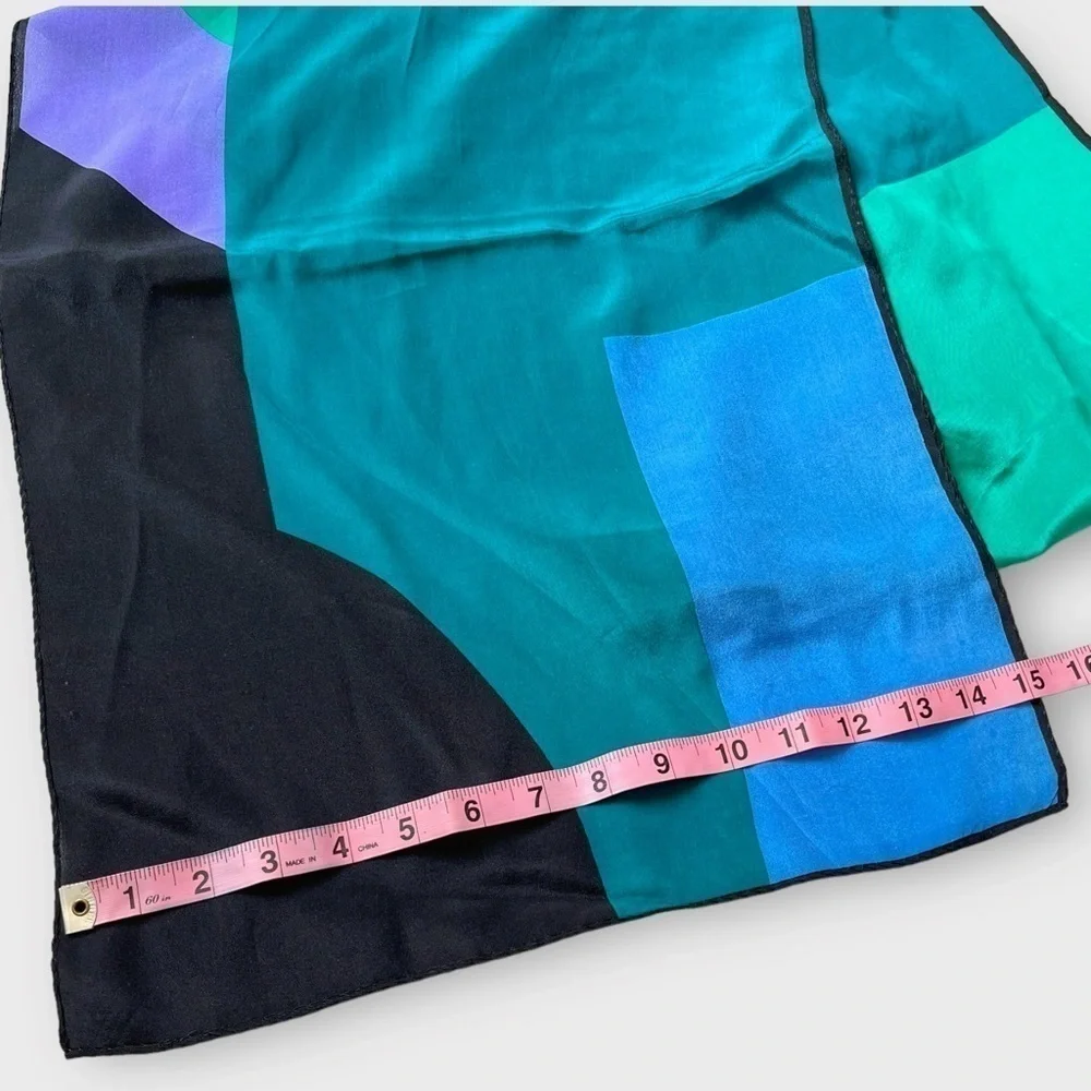 VTG 80s Vera Neumann Silk Scarf Headscarf Neckerchief Colorblock Bright 15x50”